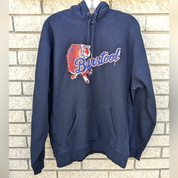 Barstool Sports Big Cat Navy Blue Hoodie Sweatshirt Men's Sz Large Orange Tiger - Picture 1 of 11